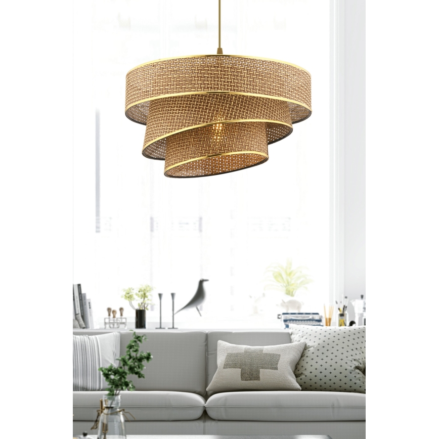 Lustr na lanku COUPER 1xE27/60W/230V hnědá/zlatá