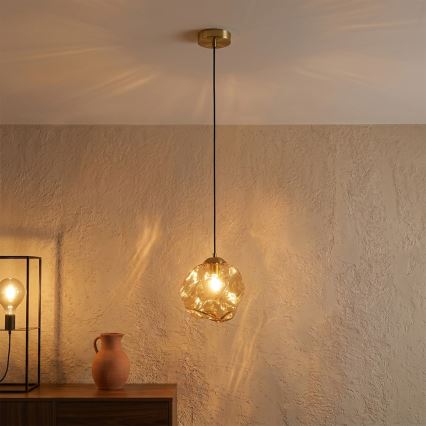 Lustr na lanku CRISTAL 1xE14/15W/230V mosaz/kouřová béžová