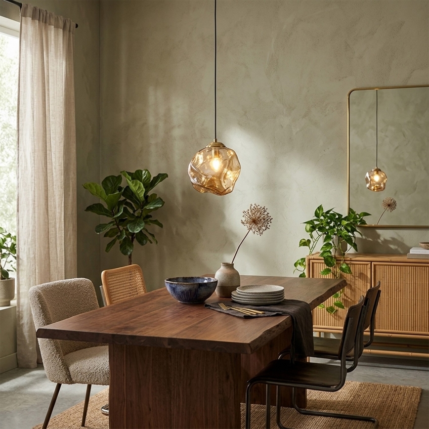 Lustr na lanku CRISTAL 1xE14/15W/230V mosaz/kouřová béžová