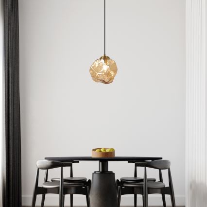 Lustr na lanku CRISTAL 1xE14/15W/230V mosaz/kouřová béžová