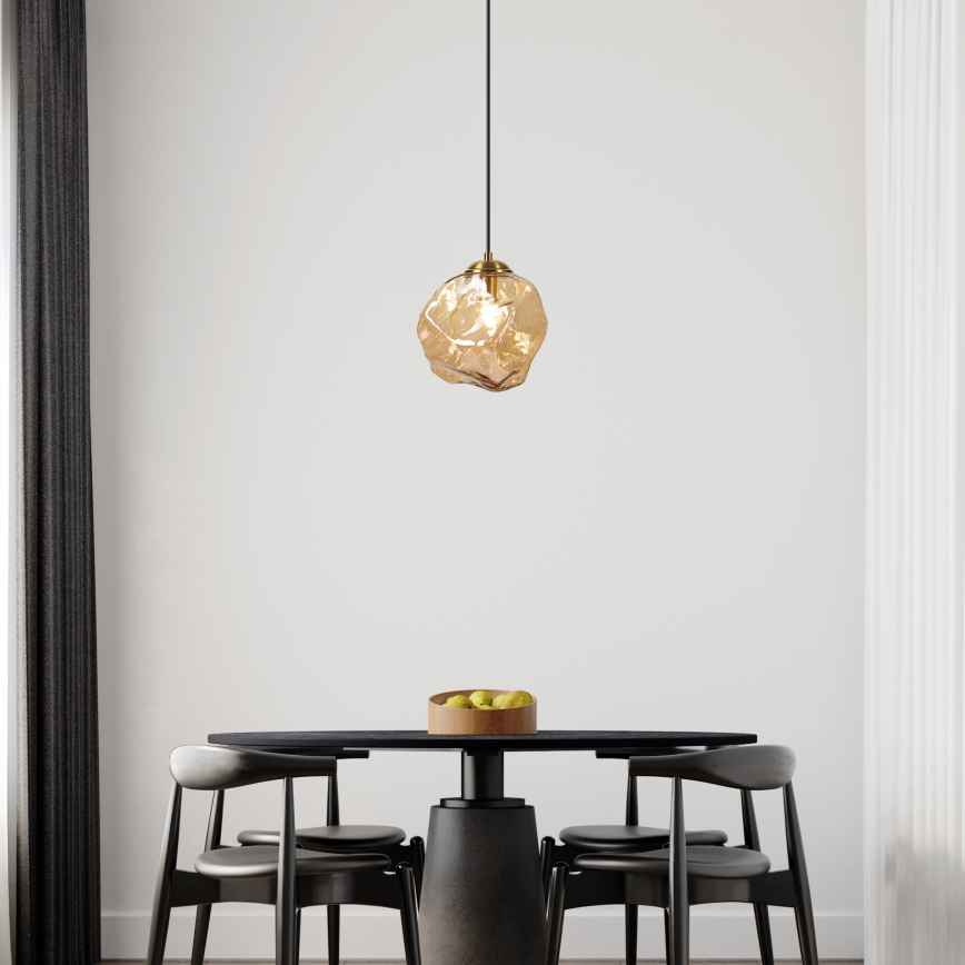 Lustr na lanku CRISTAL 1xE14/15W/230V mosaz/kouřová béžová