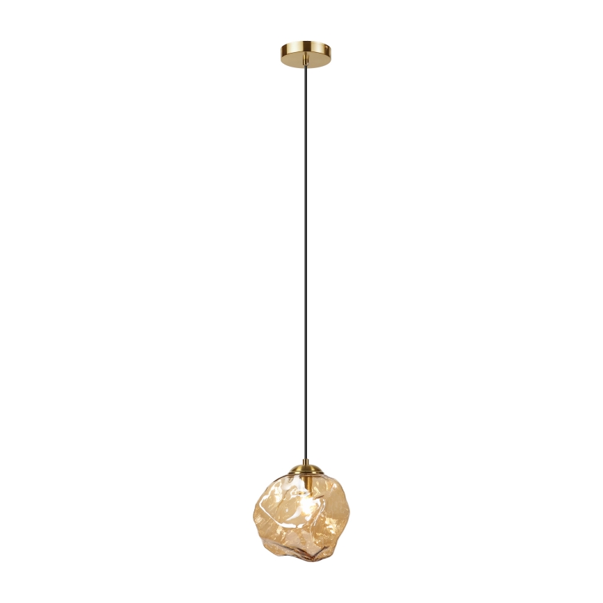 Lustr na lanku CRISTAL 1xE14/15W/230V mosaz/kouřová béžová