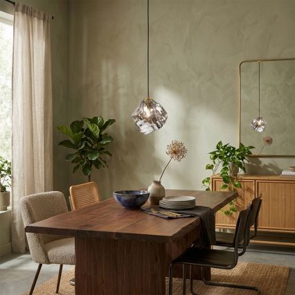 Lustr na lanku CRISTAL 1xE14/15W/230V mosaz/kouřová černá