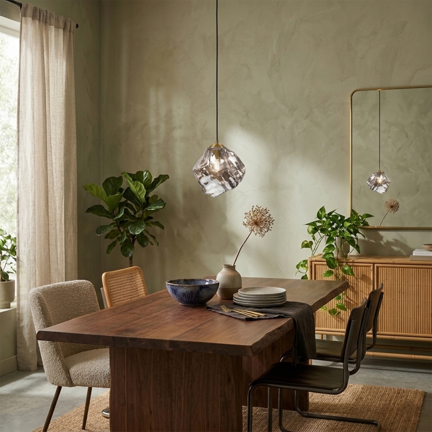 Lustr na lanku CRISTAL 1xE14/15W/230V mosaz/kouřová černá