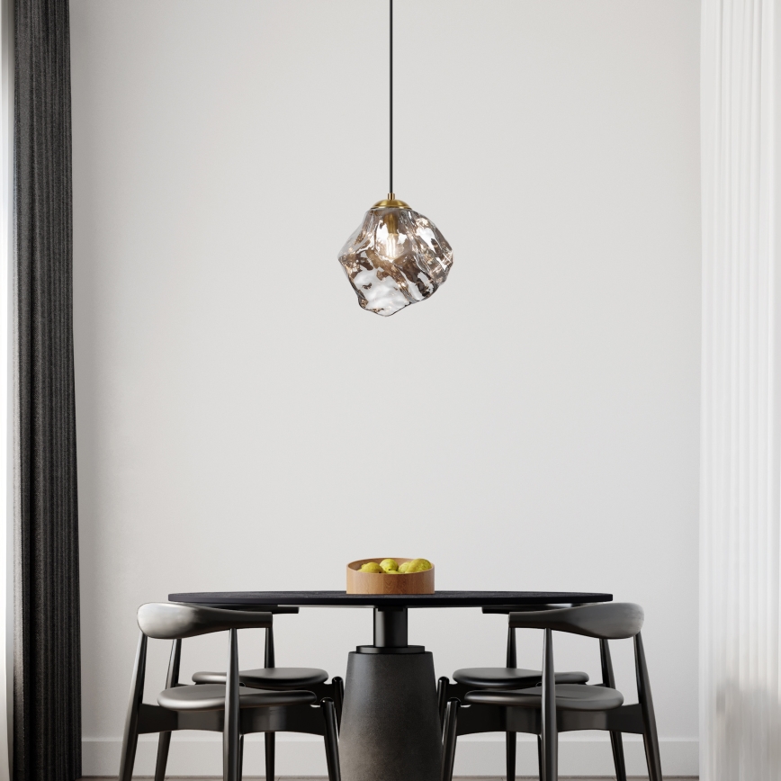 Lustr na lanku CRISTAL 1xE14/15W/230V mosaz/kouřová černá
