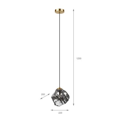Lustr na lanku CRISTAL 1xE14/15W/230V mosaz/kouřová černá
