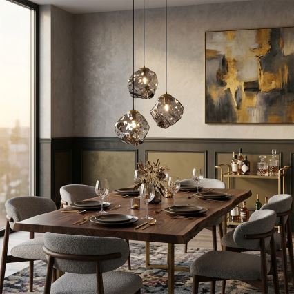 Lustr na lanku CRISTAL 3xE14/15W/230V mosaz/kouřová černá