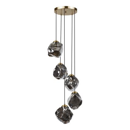 Lustr na lanku CRISTAL 5xE14/15W/230V mosaz/kouřová černá