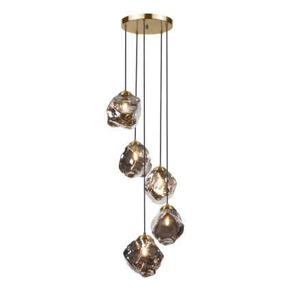 Lustr na lanku CRISTAL 5xE14/15W/230V mosaz/kouřová černá