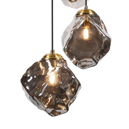 Lustr na lanku CRISTAL 5xE14/15W/230V mosaz/kouřová černá