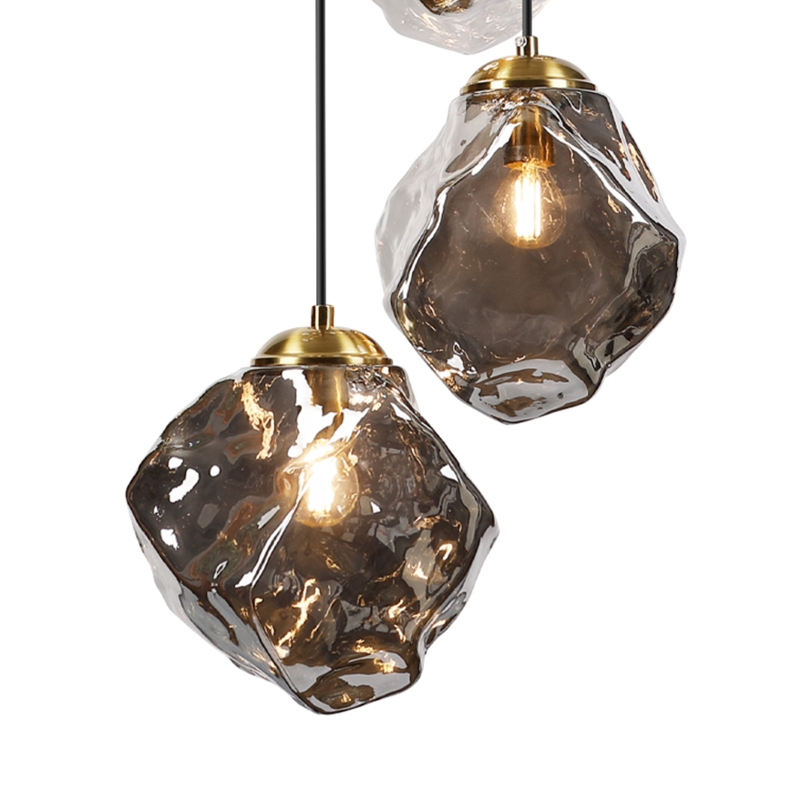 Lustr na lanku CRISTAL 5xE14/15W/230V mosaz/kouřová černá