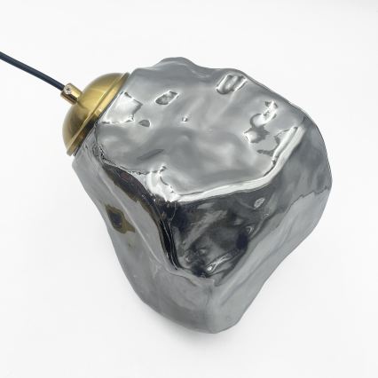 Lustr na lanku CRISTAL 5xE14/15W/230V mosaz/kouřová černá