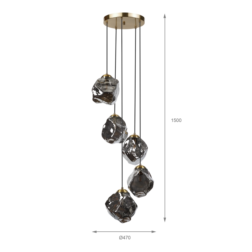 Lustr na lanku CRISTAL 5xE14/15W/230V mosaz/kouřová černá