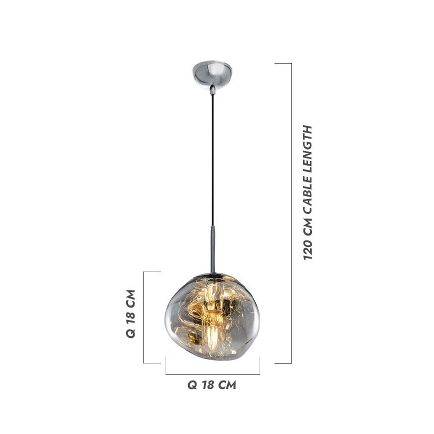 Lustr na lanku CRUMPLED 1xE27/24W/230V pr. 18 cm kouřová