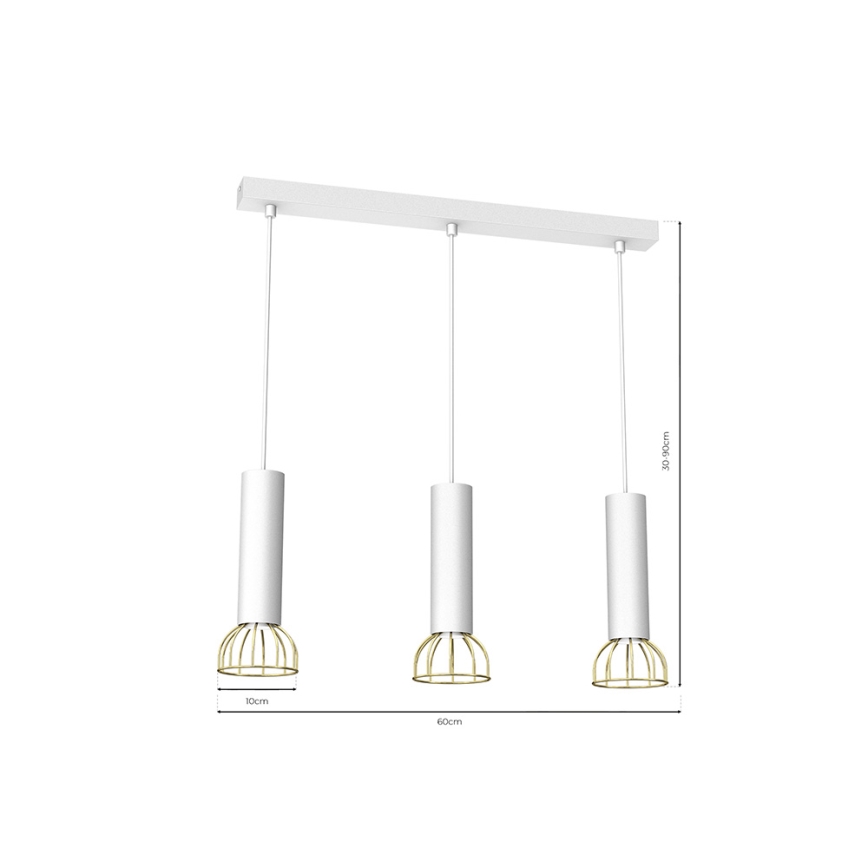 Lustr na lanku DANTE 3xGU10/25W/230V bílá/zlatá