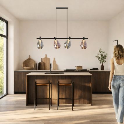 Lustr na lanku DENSO 4xG9/5W/230V černý chrom/měděná