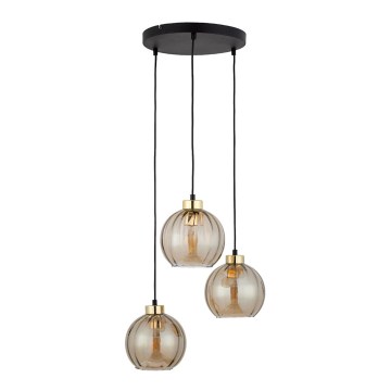 Lustr na lanku DEVI 3xE27/15W/230V černá/kouřová béžová