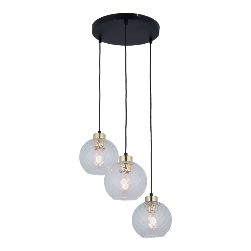 Lustr na lanku DEVON 3xE27/15W/230V černá/čirá