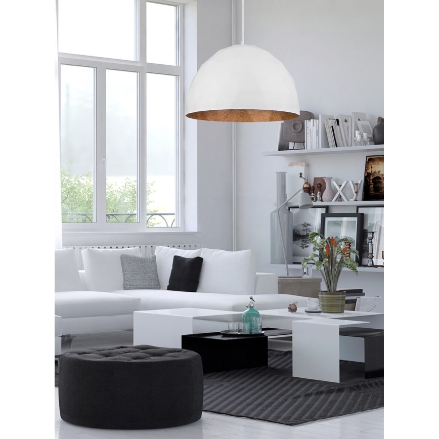 Lustr na lanku DIAMENT 1xE27/60W/230V pr. 50 cm bílá/měděná