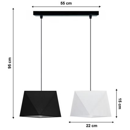 Lustr na lanku DIAMENT 2xE27/60W/230V černobílá