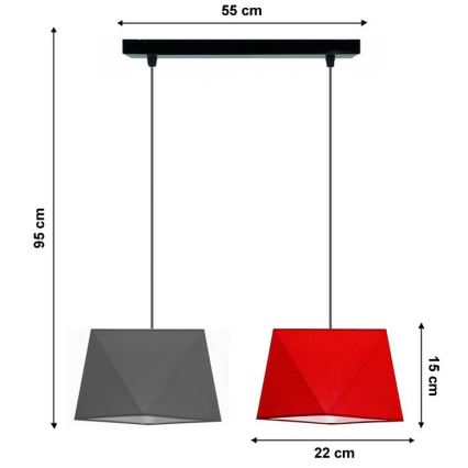 Lustr na lanku DIAMENT 2xE27/60W/230V šedočervená