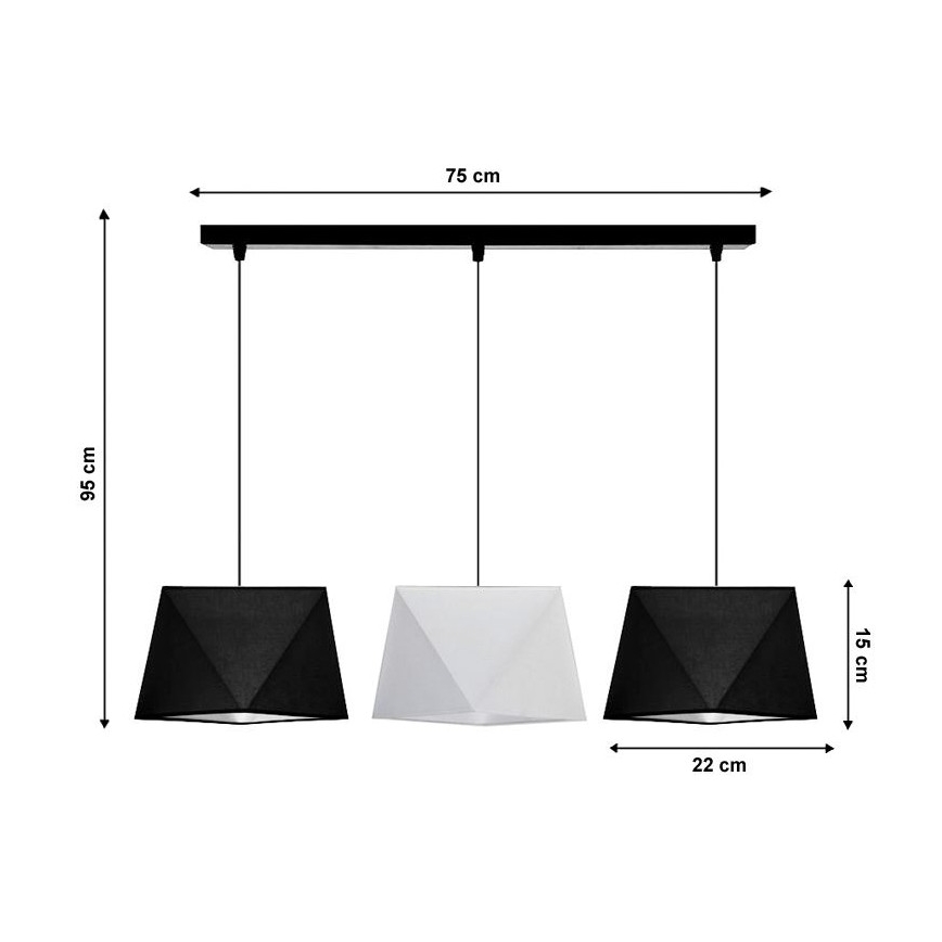 Lustr na lanku DIAMENT 3xE27/60W/230V bíločerná