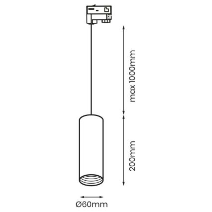 Lustr na lanku do 3-fázového lištového systému PIPE 1xGU10/25W/230V černá