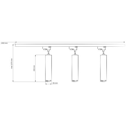 Lustr na lanku do lištového systému MARIBEL 3xGU10/10W/230V + 1 m lištový systém černá