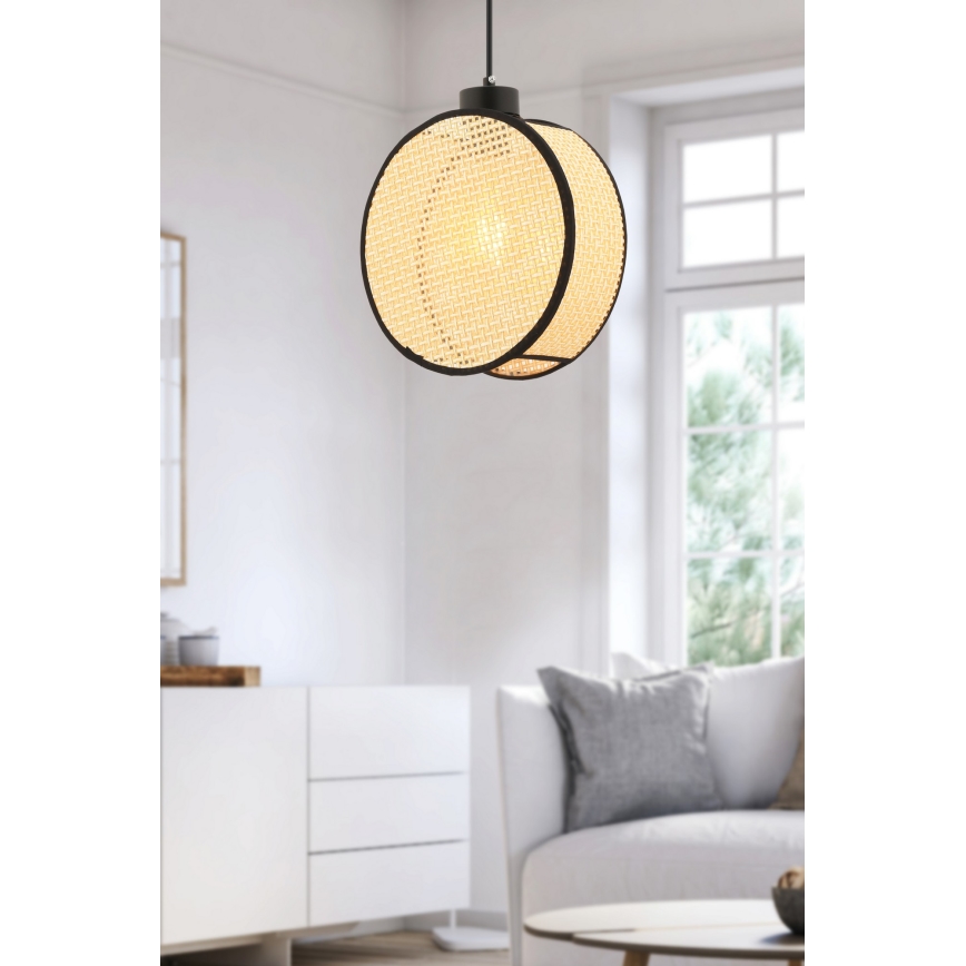 Lustr na lanku DRUM 1xE27/60W/230V béžová/černá