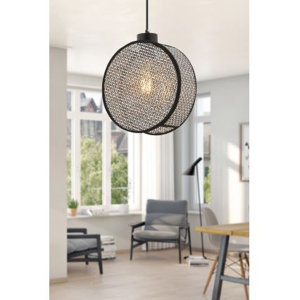Lustr na lanku DRUM 1xE27/60W/230V šedá/černá