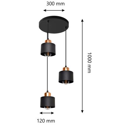 Lustr na lanku EDISON 3xE27/15W/230V