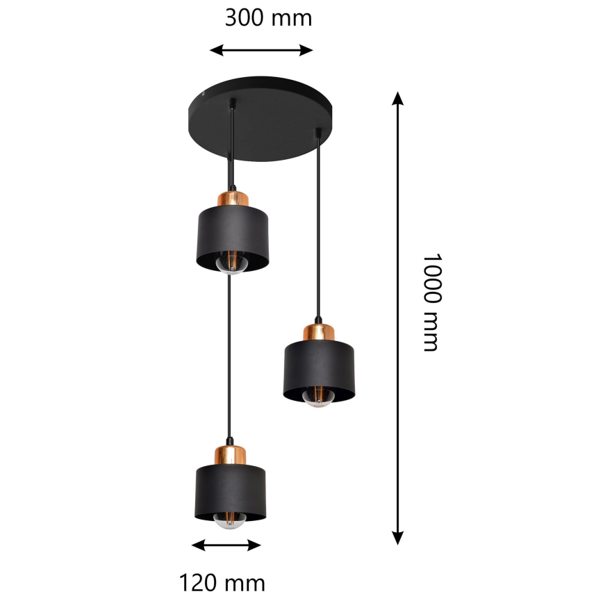 Lustr na lanku EDISON 3xE27/15W/230V