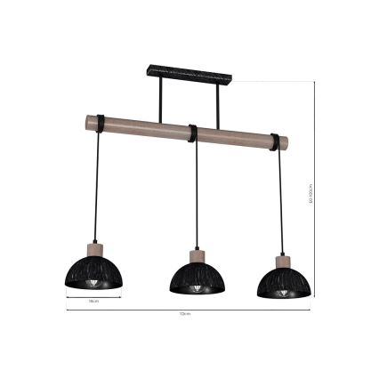 Lustr na lanku ERIK 3xE27/60W/230V hnědá/černá