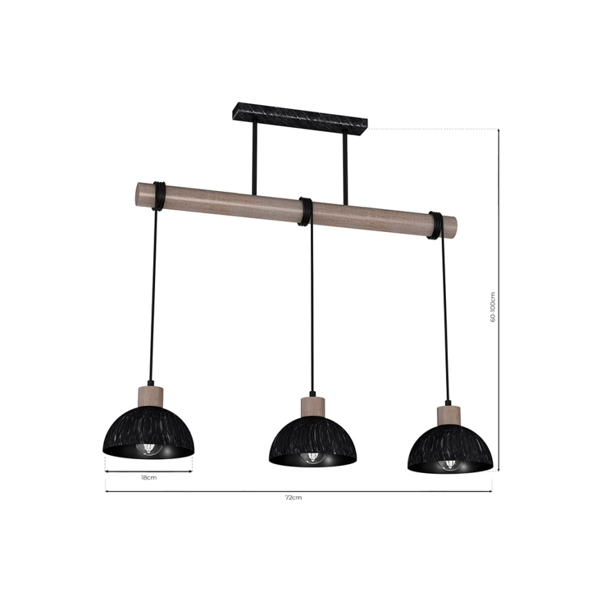 Lustr na lanku ERIK 3xE27/60W/230V hnědá/černá