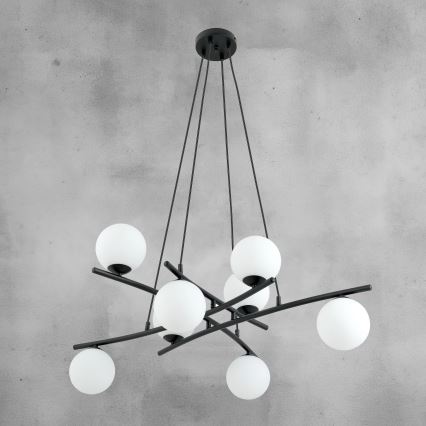 Lustr na lanku ESSA 8xE14/10W/230V černá/bílá