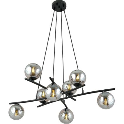 Lustr na lanku ESSA 8xE14/10W/230V černá/kouřová