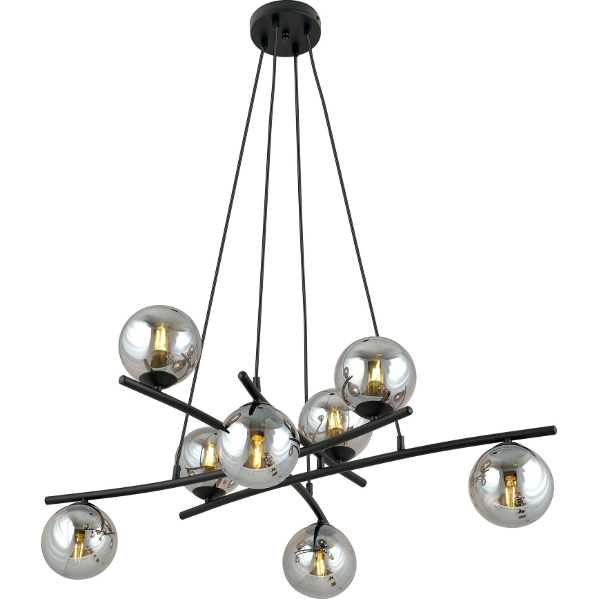 Lustr na lanku ESSA 8xE14/10W/230V černá/kouřová