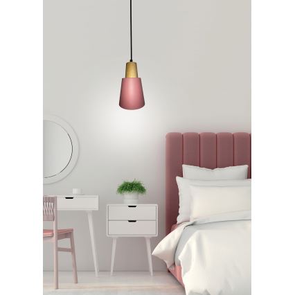 Lustr na lanku FARO 1xE27/40W/230V růžová/buk