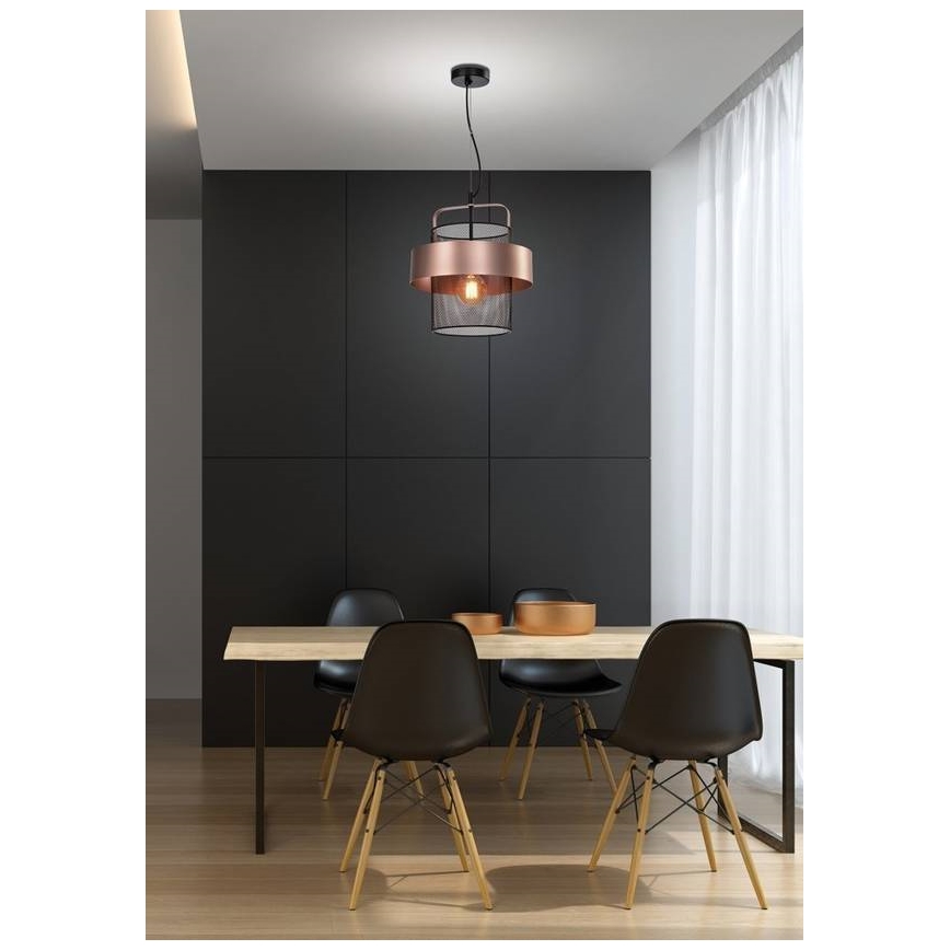 Lustr na lanku FIBA 1xE27/60W/230V rose gold/černá