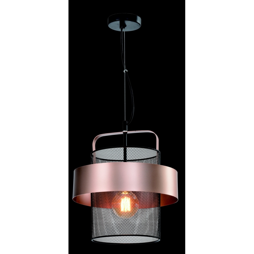 Lustr na lanku FIBA 1xE27/60W/230V rose gold/černá
