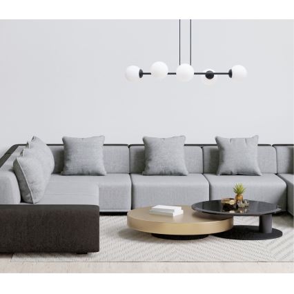 Lustr na lanku FIRA 5xE27/60W/230V černá