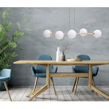 Lustr na lanku FIRA 5xE27/60W/230V zlatá