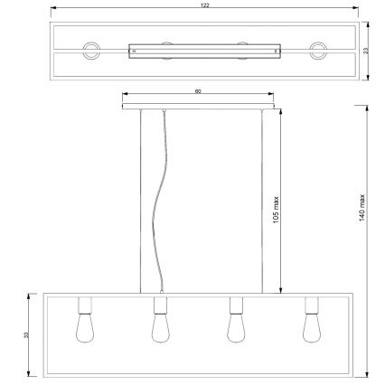 Lustr na lanku FRAME 4xE27/60W/230V černá