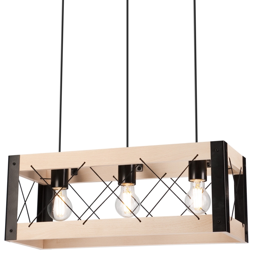 Lustr na lanku FRIDA 3xE27/60W/230V černá/béžová buk