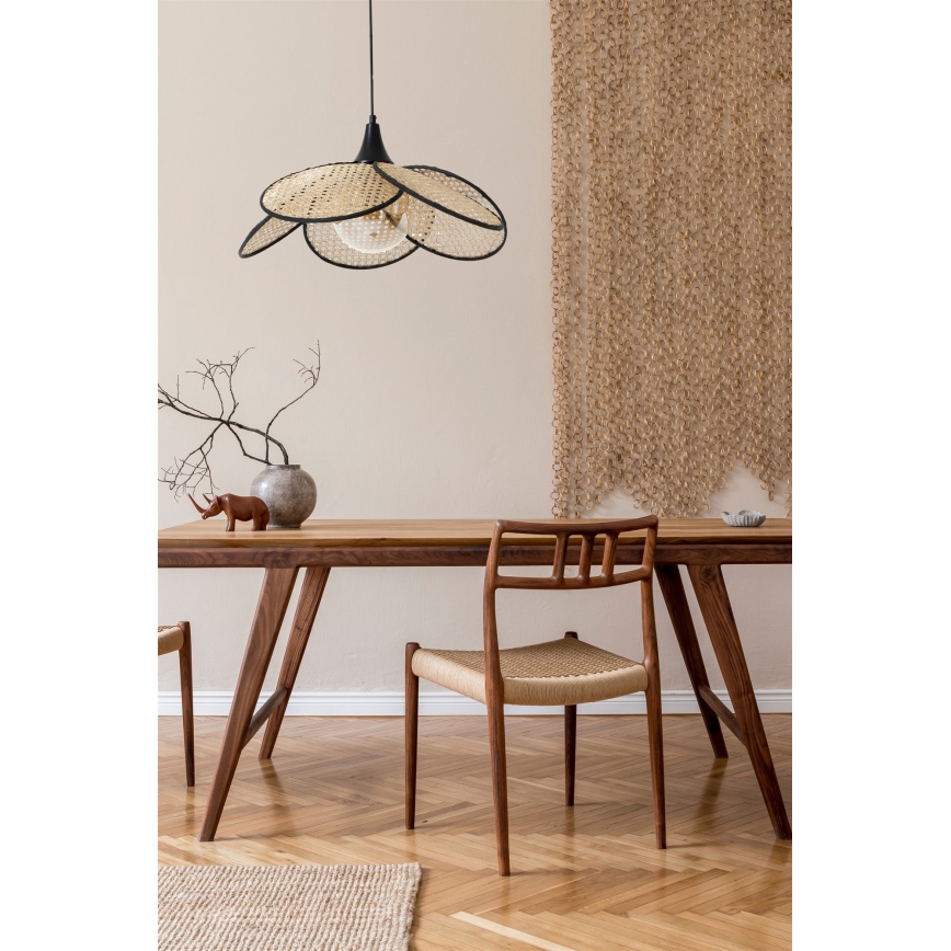 Lustr na lanku FUME 1xE27/40W/230V pr. 45 cm černá/béžová