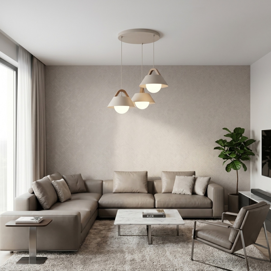 Lustr na lanku FUNDA 3xE27/15W/230V béžová