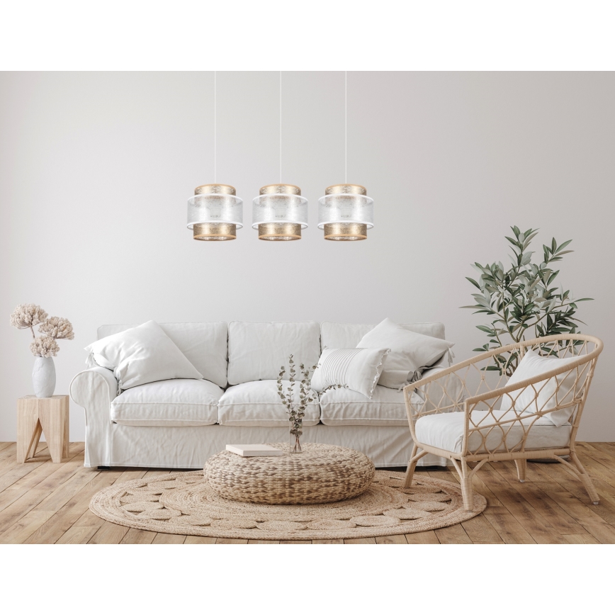 Lustr na lanku GABI 3xE27/60W/230V zlatá/bílá