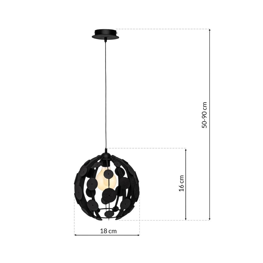 Lustr na lanku GAIA 1xE27/60W/230V černá pr. 18 cm