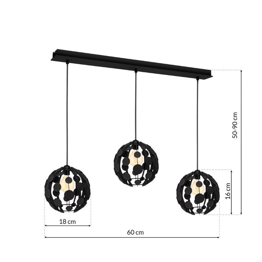 Lustr na lanku GAIA 3xE27/60W/230V černá/hnědá