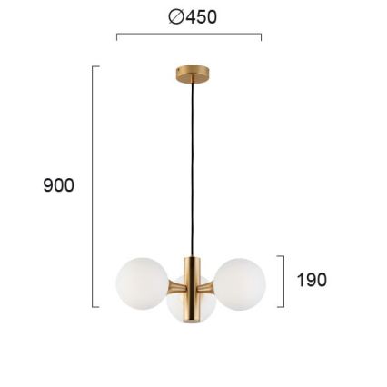 Lustr na lanku GLOBE 3xE14/7W/230V zlatá